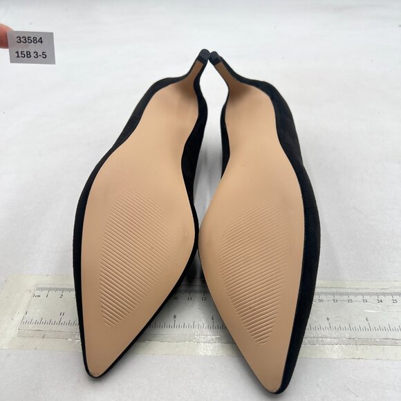 YDN Black Pointed Toe Mid Heel Pumps Slip on Stiletto Slide Dress Shoe for Party - Picture 7 of 8